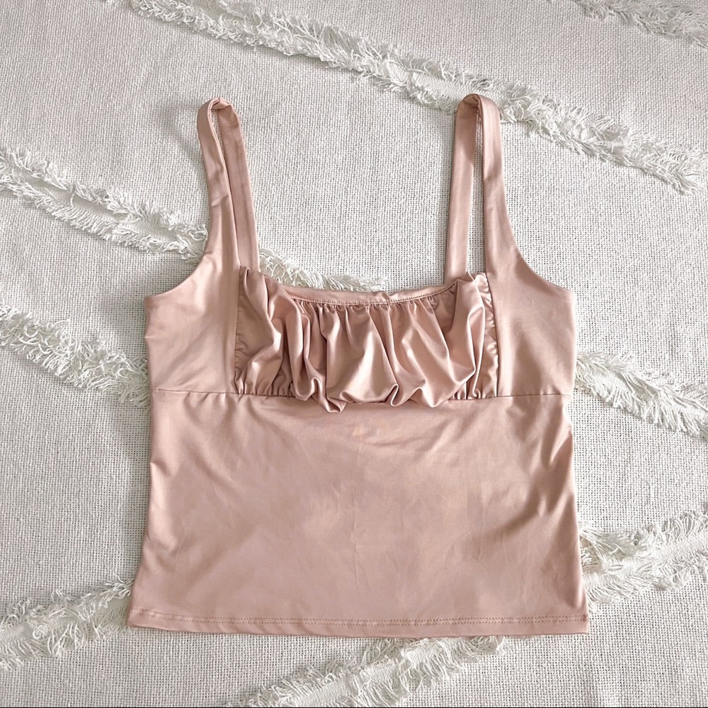 Pink cropped square neck tank top